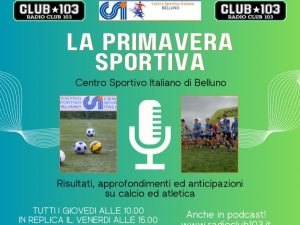 “La Primavera Sportiva del CSI ” il nuovo appuntamento in collaborazione con il CSI Belluno dedicato a calcio e atletica. Audio